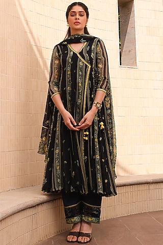 Black Chiffon Anarkali by Baise Gaba