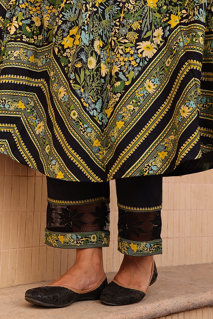 Black Cotton Moss Printed Anarkali by Baise Gaba at Pernia's Pop Up Shop