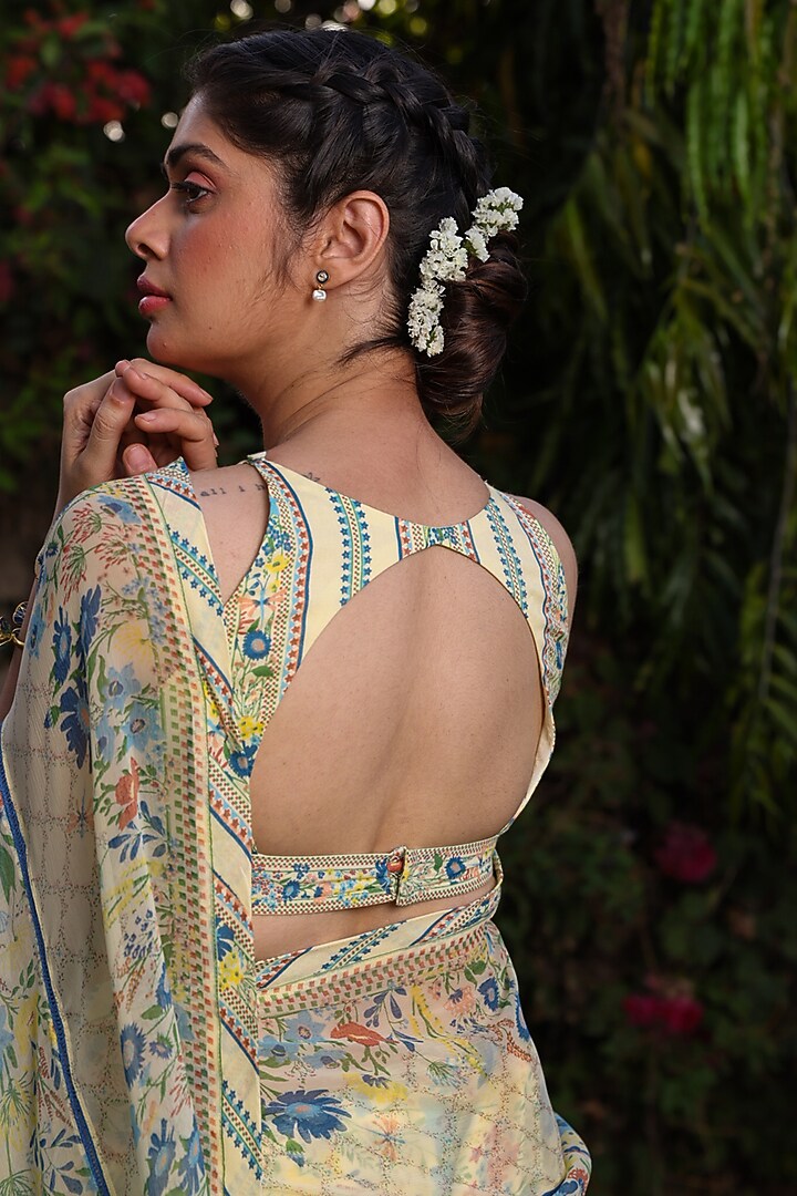 Pastel Yellow Cotton Moss Printed Blouse by Baise Gaba at Pernia's Pop Up Shop