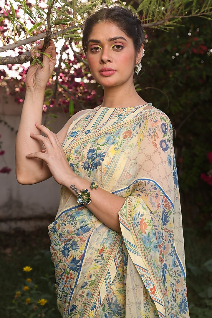Pastel Yellow Cotton Moss Printed Blouse by Baise Gaba at Pernia's Pop Up Shop