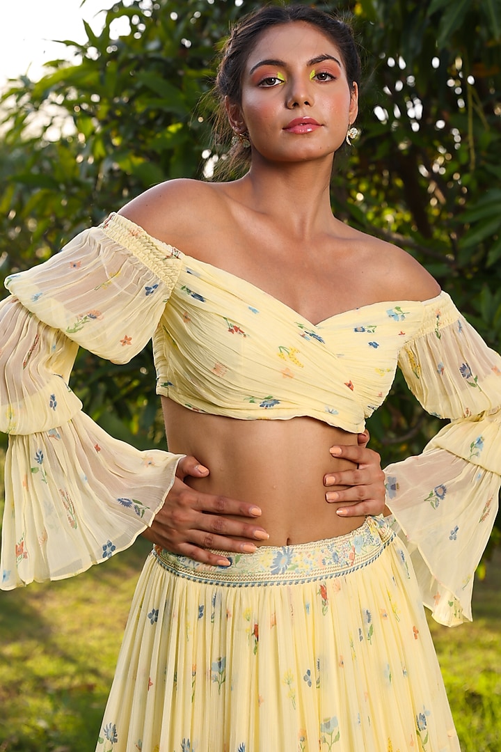 Pastel Yellow Printed Off-Shoulder Blouse by Baise Gaba