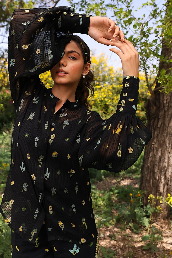 Black Chiffon Shirt by Baise Gaba at Pernia's Pop Up Shop