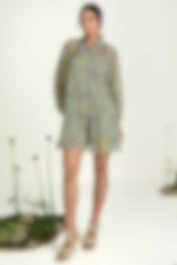 Sage Green Chiffon Floral Printed Mini Summer Dress by Baise Gaba at Pernia's Pop Up Shop