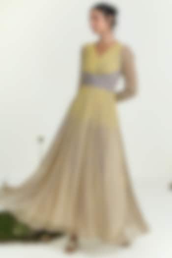 Yellow & Lavender Chiffon Striped Maxi Summer Dress by Baise Gaba at Pernia's Pop Up Shop