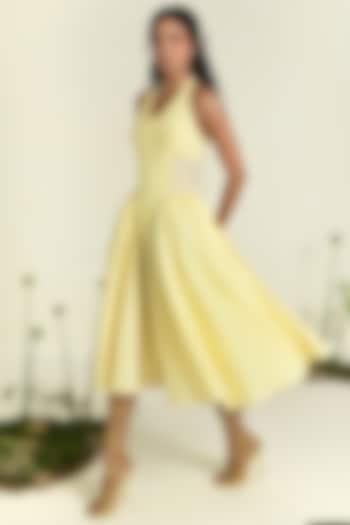 Yellow Cotton Linen Midi Summer Dress by Baise Gaba at Pernia's Pop Up Shop