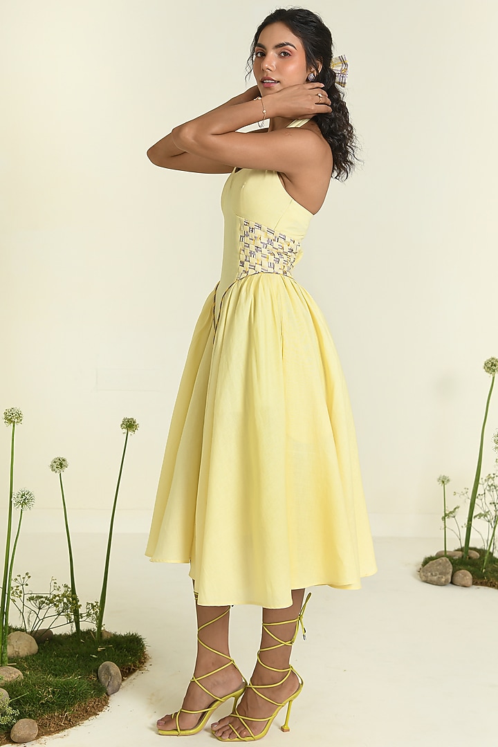 Yellow Cotton Linen Midi Summer Dress by Baise Gaba at Pernia's Pop Up Shop