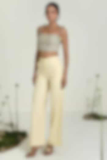 Beige Cotton Linen High-Waisted Pants by Baise Gaba at Pernia's Pop Up Shop