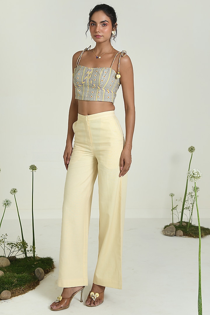 Beige Cotton Linen High-Waisted Pants by Baise Gaba at Pernia's Pop Up Shop