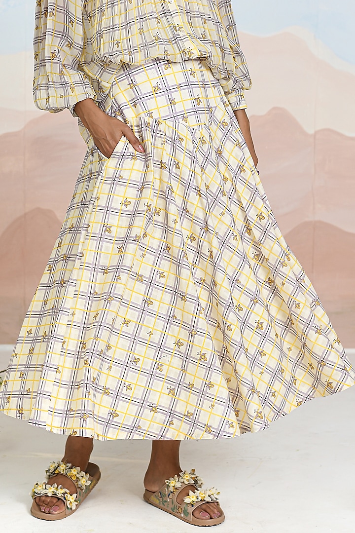 Yellow & Lavender Cotton Dobby Printed Midi Summer Dress by Baise Gaba at Pernia's Pop Up Shop