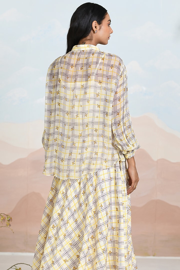 Yellow & Lavender Chiffon Embroidered Shirt With Slip by Baise Gaba at Pernia's Pop Up Shop