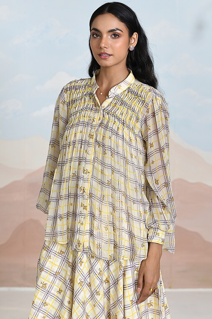 Yellow & Lavender Chiffon Embroidered Shirt With Slip by Baise Gaba at Pernia's Pop Up Shop