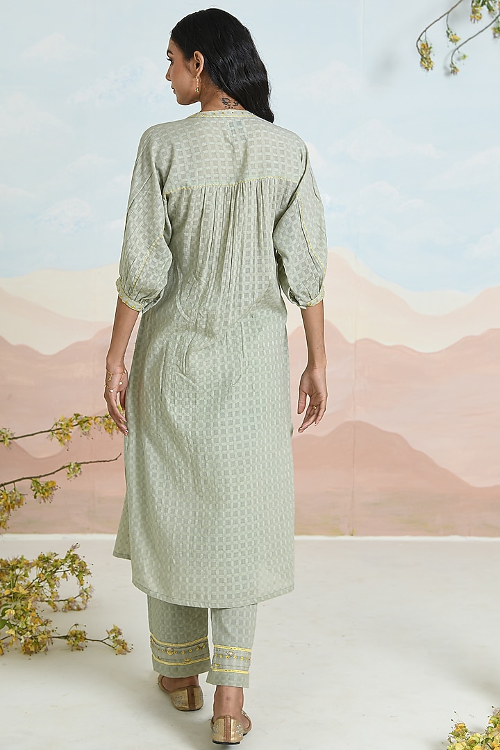 Sage Green Cotton Dobby Floral Embroidered Kurta Set by Baise Gaba at Pernia's Pop Up Shop