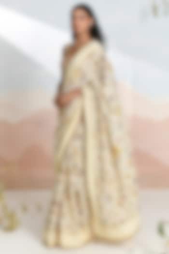 Cream Cotton Dobby Floral Motif Festive Saree Set by Baise Gaba at Pernia's Pop Up Shop