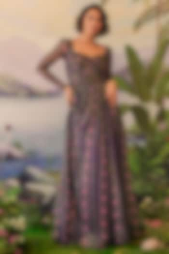 Purple Lurex Chiffon Maxi Dress by Baise Gaba at Pernia's Pop Up Shop