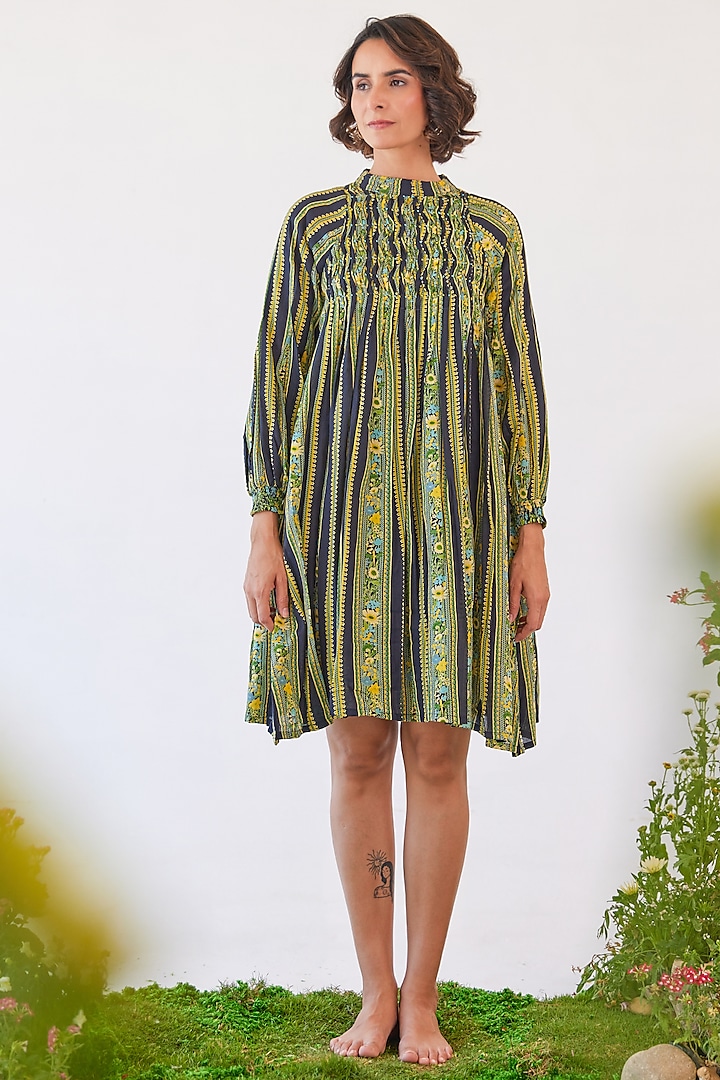 Black Chiffon Printed Knee-Length Dress by Baise Gaba at Pernia's Pop Up Shop