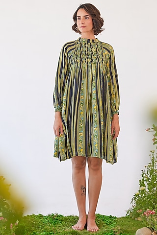 Black Chiffon Printed Knee-Length Dress by Baise Gaba
