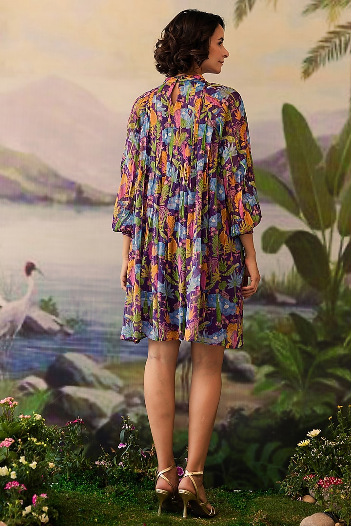 Purple Lurex Chiffon Printed Mini Summer Dress by Baise Gaba at Pernia's Pop Up Shop