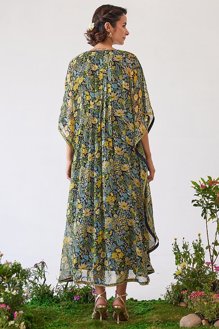 Black Chiffon Machine Embroidered Kaftan by Baise Gaba at Pernia's Pop Up Shop