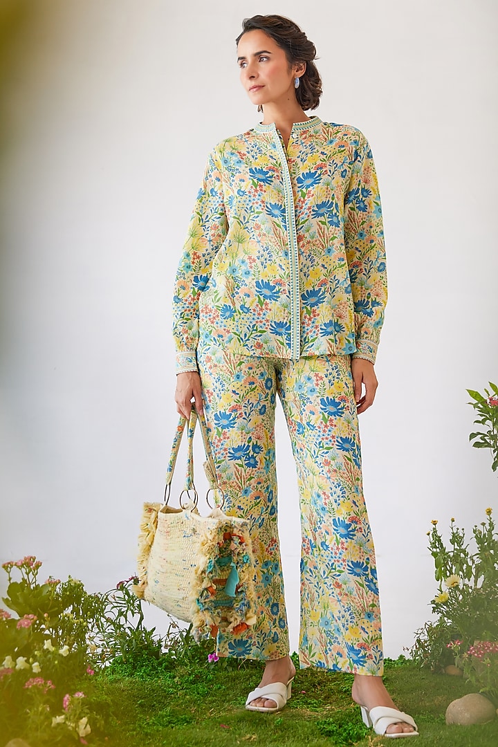 Yellow Moss Floral Printed Co-Ord Set by Baise Gaba at Pernia's Pop Up Shop