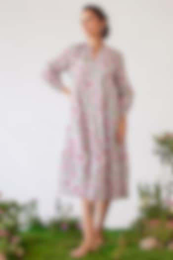 Pink & White Cotton Midi Dress by Baise Gaba