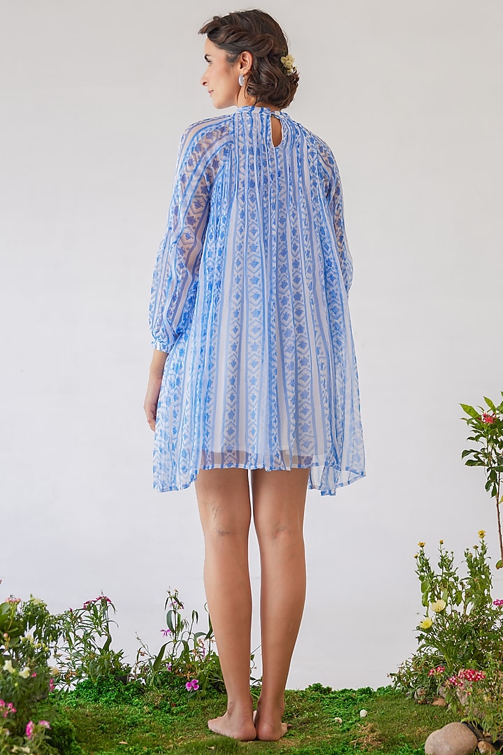 Blue & White Chiffon Mini Summer Dress by Baise Gaba at Pernia's Pop Up Shop