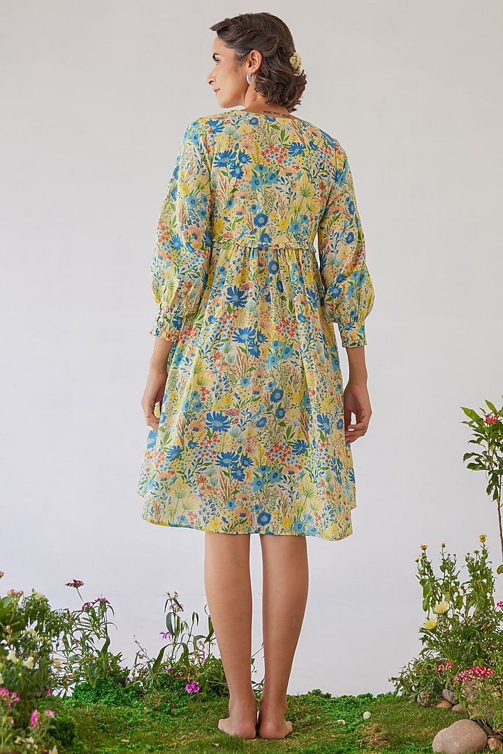 Yellow Moss Floral Printed Knee-Length Summer Dress by Baise Gaba at Pernia's Pop Up Shop