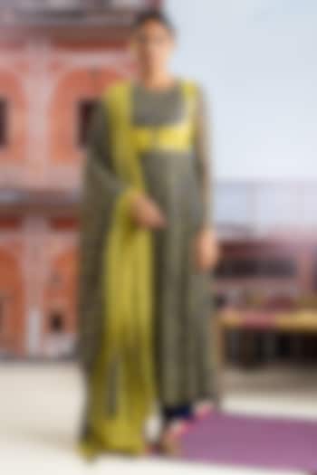 Dark Blue Chiffon Embellished Koti Party Wear Anarkali Set by Baise Gaba at Pernia's Pop Up Shop