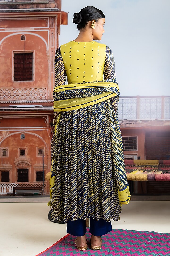 Dark Blue Chiffon Embellished Koti Party Wear Anarkali Set by Baise Gaba at Pernia's Pop Up Shop