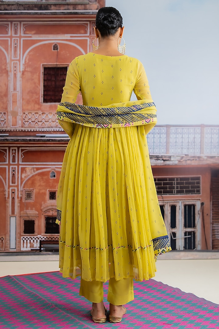 Lime Yellow Chiffon Embellished Koti Anarkali Set by Baise Gaba at Pernia's Pop Up Shop