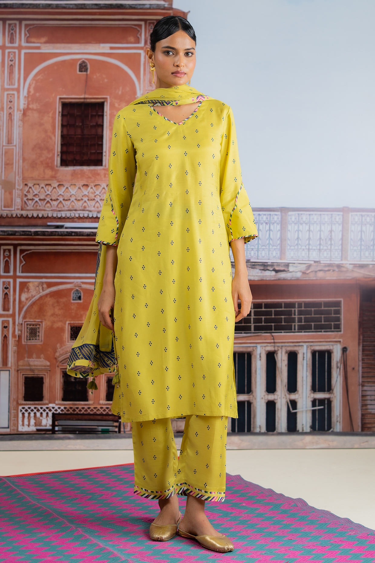 Baise Gaba Lime Yellow Muslin Kurta Set