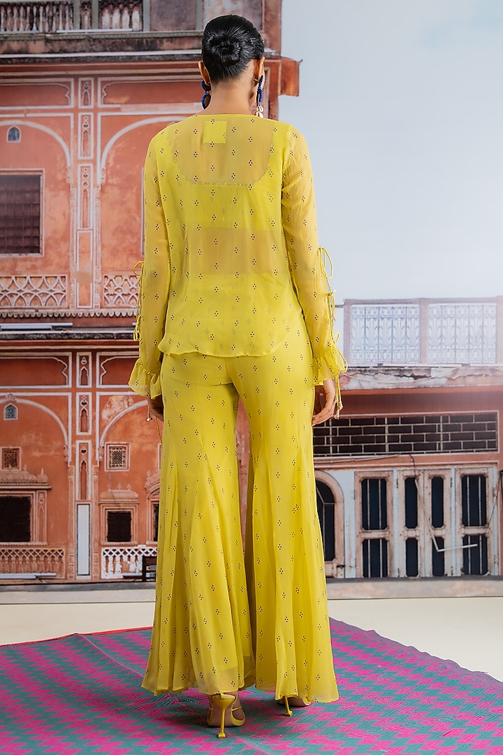 Lime Yellow Chiffon Ruffled Co-Ord Set by Baise Gaba at Pernia's Pop Up Shop