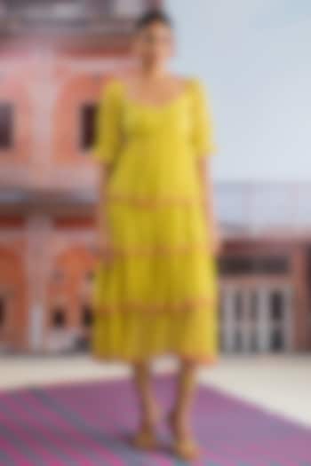 Lime Yellow Chiffon Tiered Midi Summer Dress by Baise Gaba at Pernia's Pop Up Shop