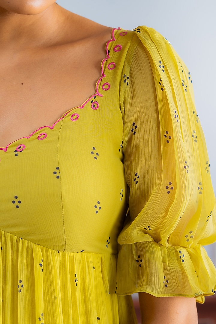 Lime Yellow Chiffon Tiered Midi Summer Dress by Baise Gaba at Pernia's Pop Up Shop
