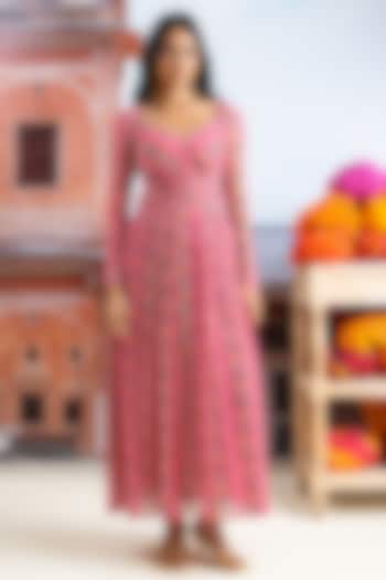 Fuchsia Pink Chiffon Striped Maxi Summer Dress by Baise Gaba at Pernia's Pop Up Shop