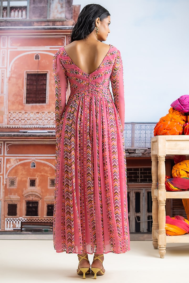 Fuchsia Pink Chiffon Striped Maxi Summer Dress by Baise Gaba at Pernia's Pop Up Shop