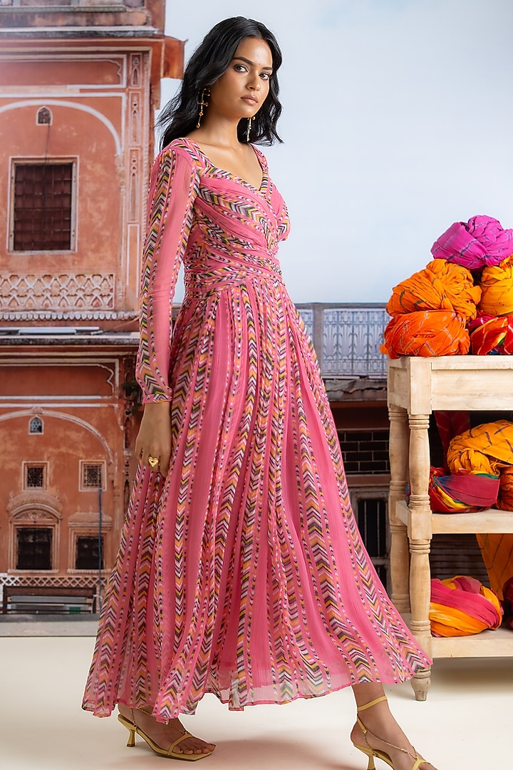 Fuchsia Pink Chiffon Striped Maxi Summer Dress by Baise Gaba at Pernia's Pop Up Shop