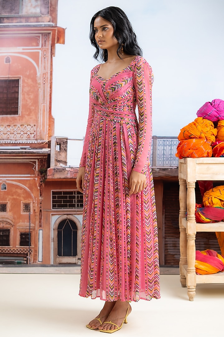 Fuchsia Pink Chiffon Striped Maxi Summer Dress by Baise Gaba at Pernia's Pop Up Shop