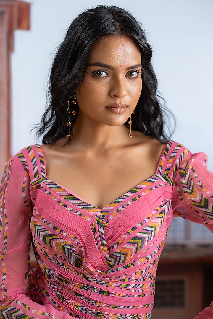 Fuchsia Pink Chiffon Striped Maxi Summer Dress by Baise Gaba at Pernia's Pop Up Shop
