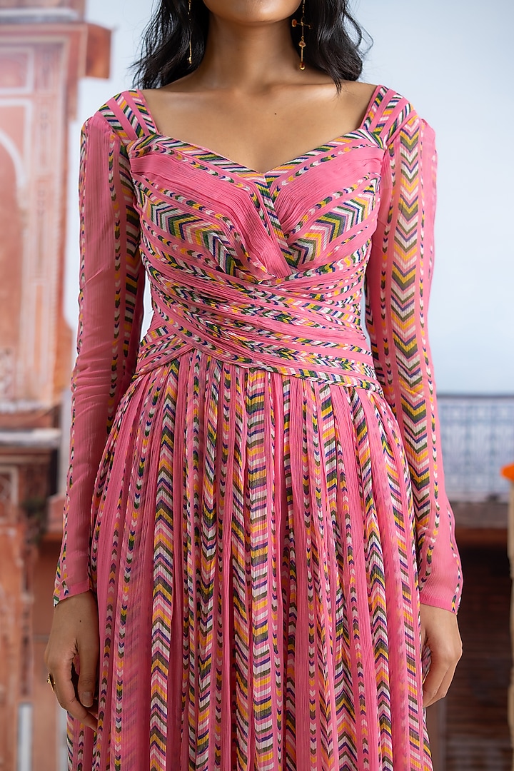 Fuchsia Pink Chiffon Striped Maxi Summer Dress by Baise Gaba at Pernia's Pop Up Shop