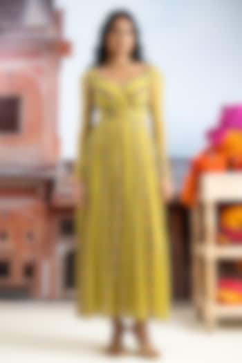 Lime Yellow Chiffon Striped Maxi Summer Dress by Baise Gaba at Pernia's Pop Up Shop