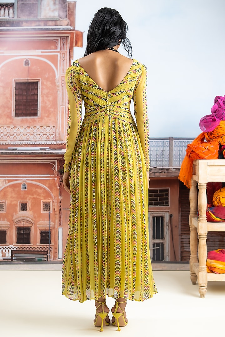 Lime Yellow Chiffon Striped Maxi Summer Dress by Baise Gaba at Pernia's Pop Up Shop