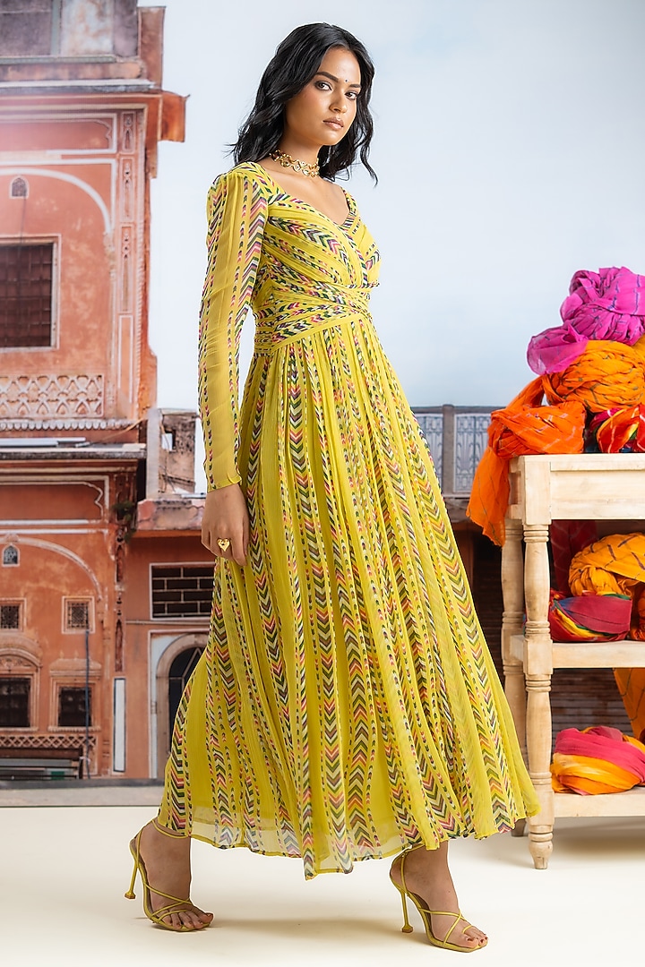 Lime Yellow Chiffon Striped Maxi Summer Dress by Baise Gaba at Pernia's Pop Up Shop