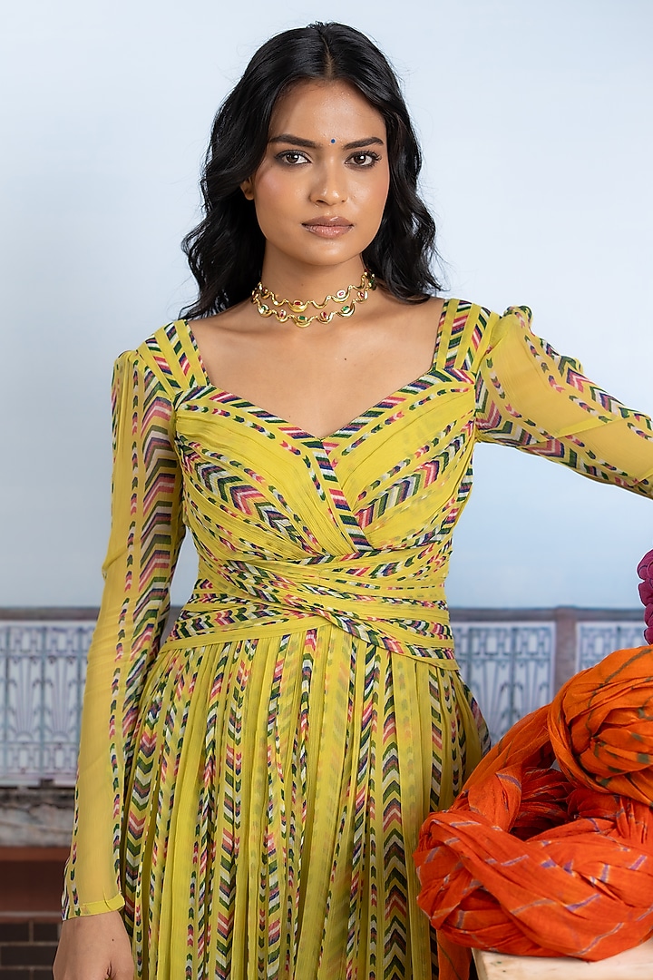 Lime Yellow Chiffon Striped Maxi Summer Dress by Baise Gaba at Pernia's Pop Up Shop