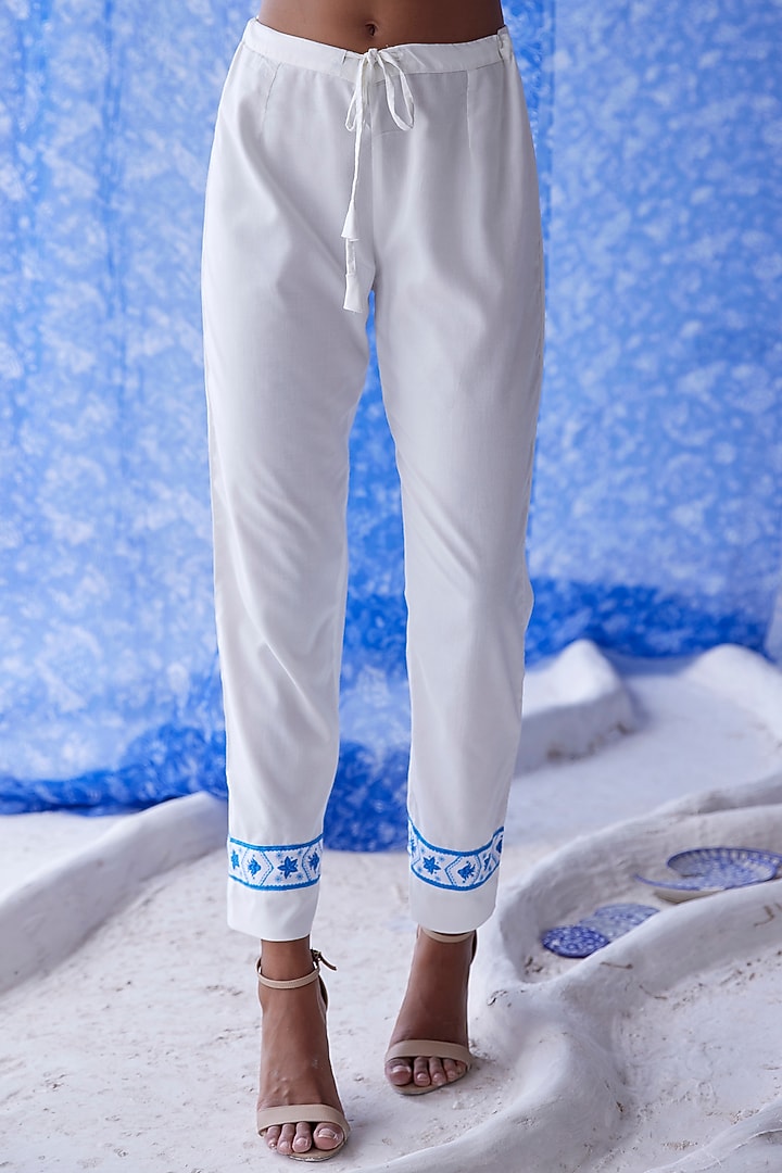 White & Blue Printed Party Wear Anarkali Set by Baise Gaba at Pernia's Pop Up Shop