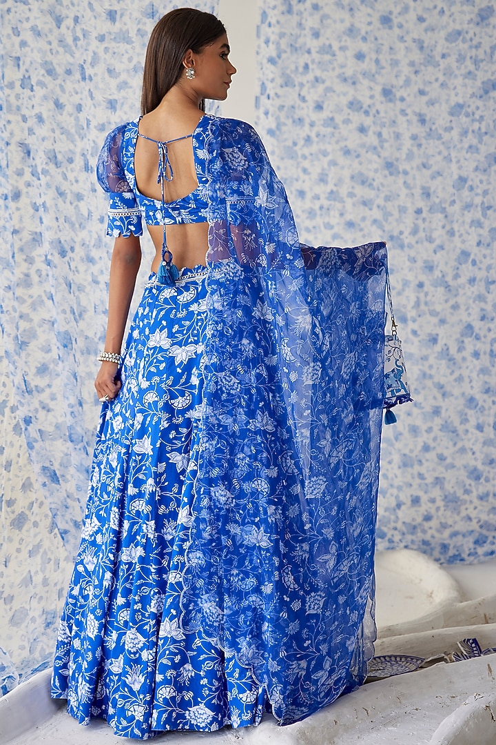 Blue Printed Wedding Lehenga Set by Baise Gaba at Pernia's Pop Up Shop