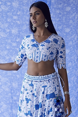 White & Blue Embellished Blouse by Baise Gaba