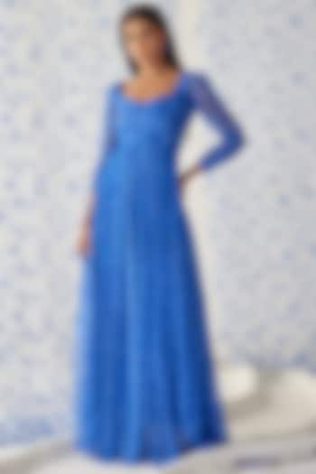 Blue Chiffon Maxi Dress by Baise Gaba