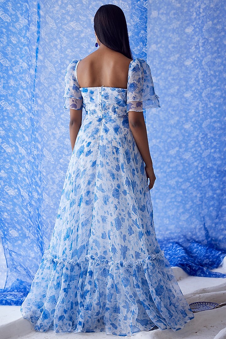 White & Blue Organza Vacation Dress by Baise Gaba at Pernia's Pop Up Shop