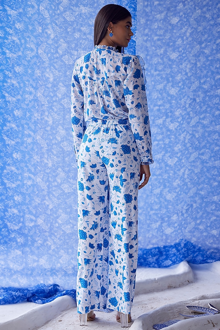 White & Blue Pleated Shirt by Baise Gaba at Pernia's Pop Up Shop