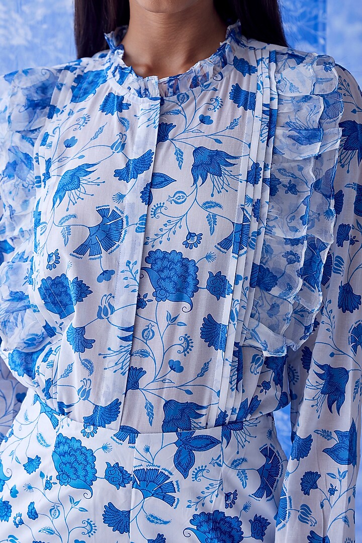 White & Blue Pleated Shirt by Baise Gaba at Pernia's Pop Up Shop